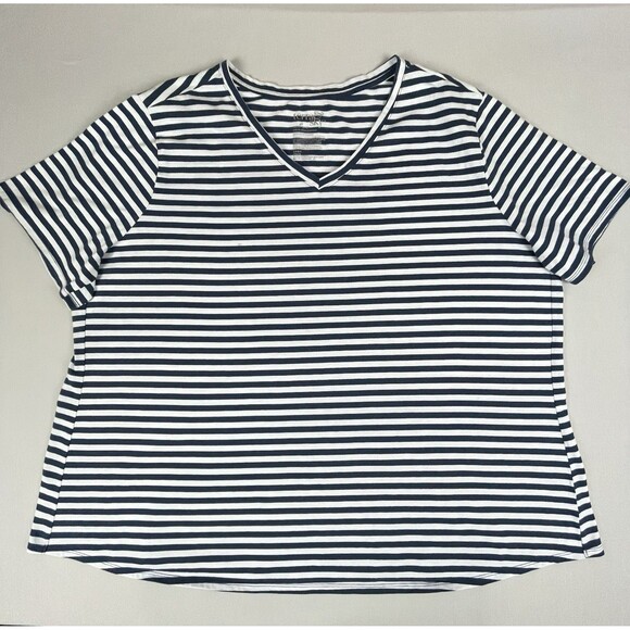 Terra & Sky T-Shirt Short Sleeve V-Neck Women's 4X (28W-30W) Blue White Stripe - Picture 3 of 13